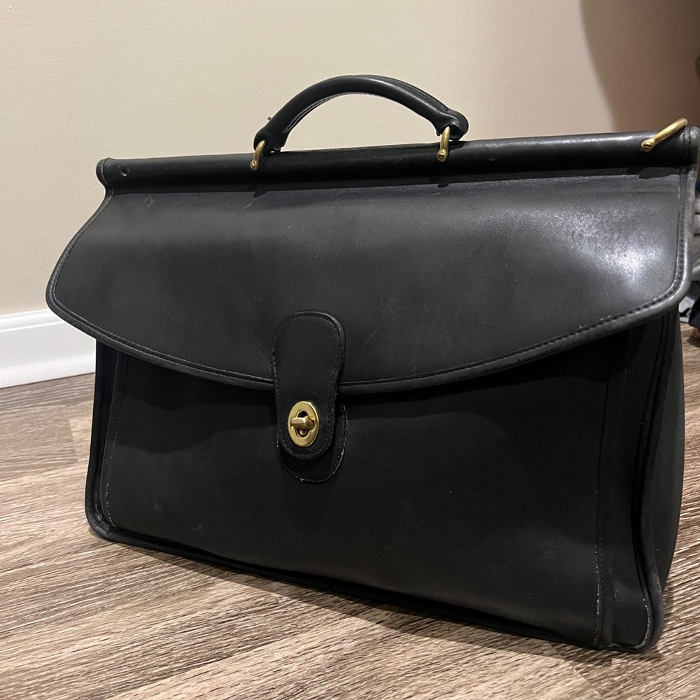 90's Vintage Coach 5266 Beekman Vintage Black Leather Briefcase, Messenger Bag